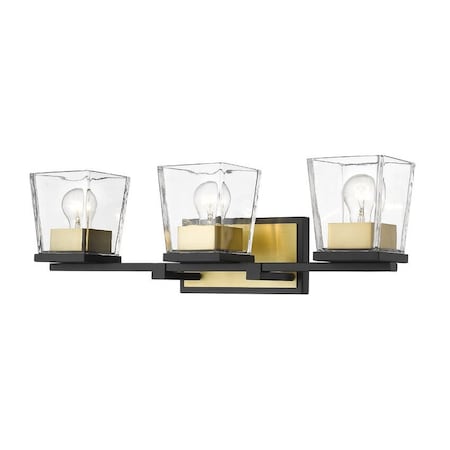 Z-Lite Bleeker Street 3 Light Vanity, Matte Black & Olde Brass & Clear 475-3V-MB-OBR